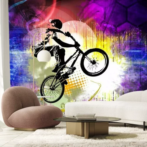 Fototapete Abstrakte Grafik eines Radfahrers bei einem Trick