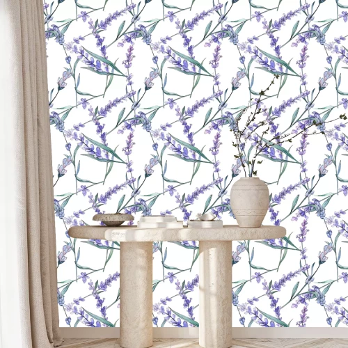 Tapete Purple lavender. Floral botanical flower. Watercolor background illustration set. Seamless background pattern.