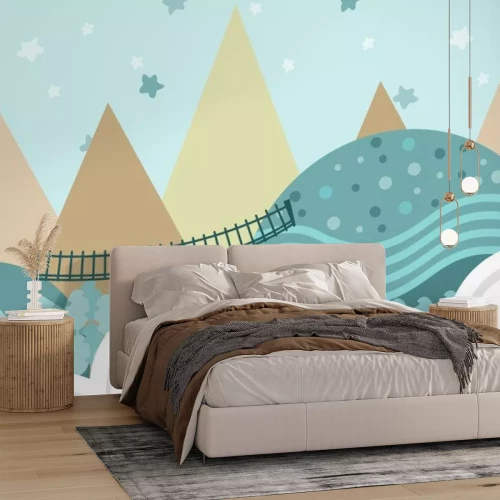 Sticker Brücke in einem märchenhaften skandinavischen Wald