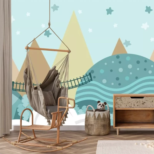 Sticker Brücke in einem märchenhaften skandinavischen Wald