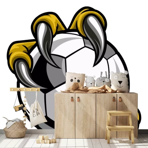 Sticker Fußball in scharfen Krallen gehalten