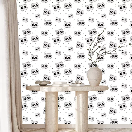 Tapete Fröhliche Pandas, minimalistisches Muster für Kinder