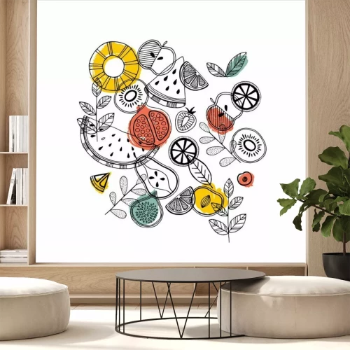 Sticker Minimalistische Illustration mit geschnittenem Obst
