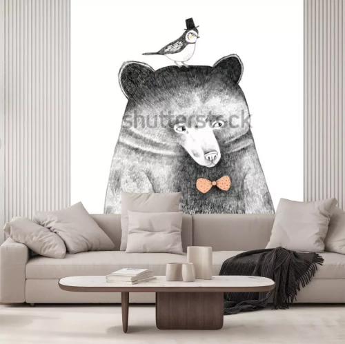 Sticker Tiere für Kinder Bär und Vogel in einem Zylinder