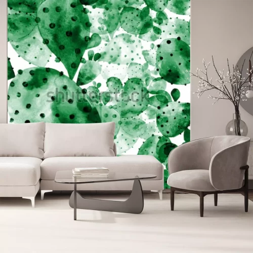 Sticker Nahtloses mit Blumenmuster des Aquarellrasters. Handgezeichneter ungewöhnlicher Kaktus. Ungewöhnliche Kaktusbeschaffenheit.