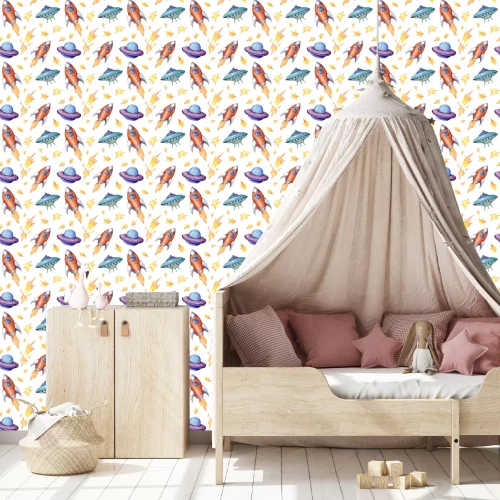 Tapete Raketen Raumschiffe und Sterne