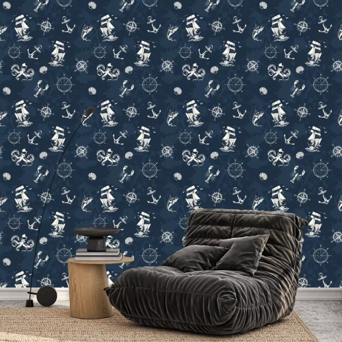 Tapete Vintage sea and nautical seamless pattern