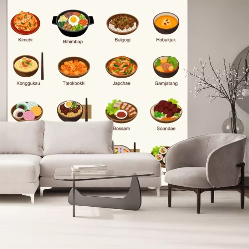 Sticker Koreanisches Essen Illustrationen mit Beschriftungen