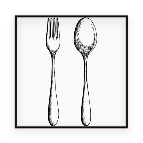 Poster Skizze eines Löffels und einer Gabel