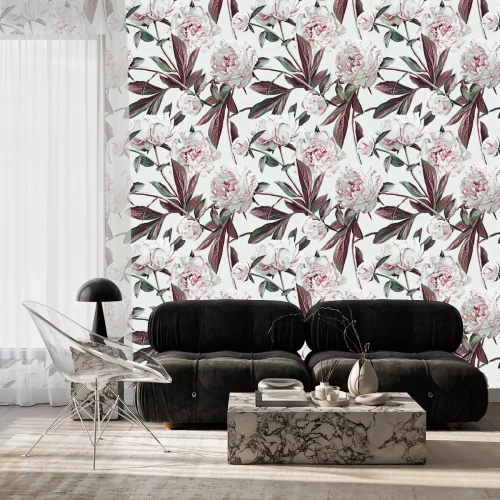 Tapete Rosa Pfingstrosen in Aquarell gemalt