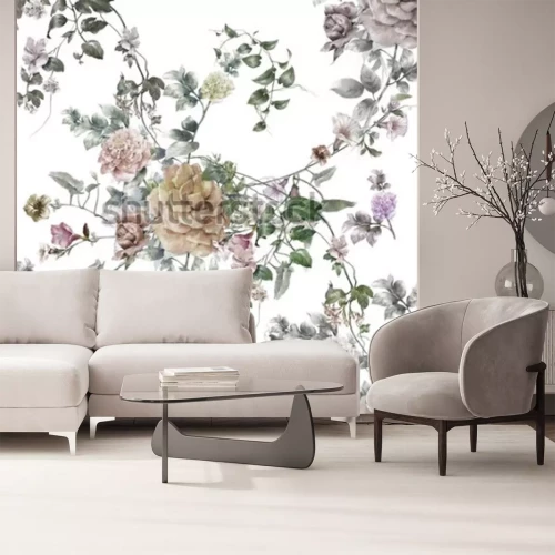 Sticker Vintage Blumen auf weißem Hintergrund