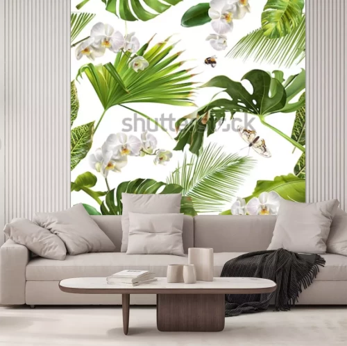 Fototapete Tropen Blätter und Schmetterlinge