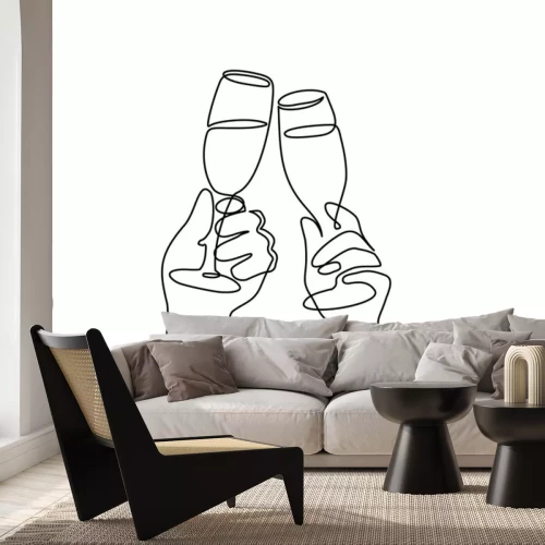 Sticker Anstoßen mit Weißwein Zeichnung