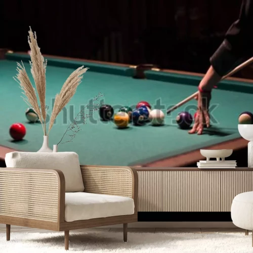 Fototapete Billiard balls on a pool table