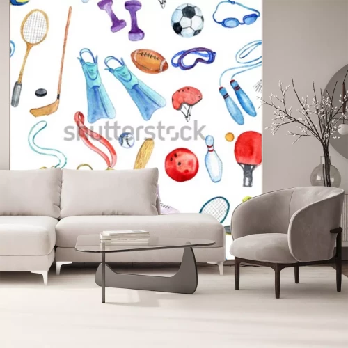 Sticker Sport Aquarell Gekritzel Muster mit, für Hintergrund manuell verwenden