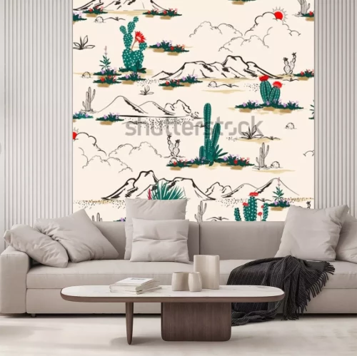 Fototapete Motiv mit Wüste und Kakteen