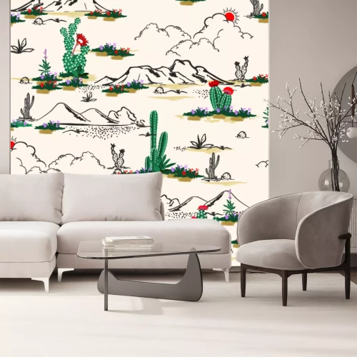 Fototapete Motiv mit Wüste und Kakteen