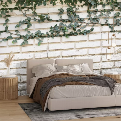 Fototapete Mauer mit Efeu weiße Ziegel