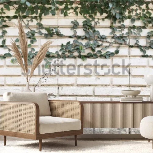 Fototapete Mauer mit Efeu weiße Ziegel