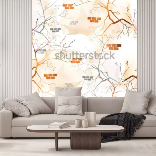 Fototapete Ziegelmauer mit gemalter Abstraktion