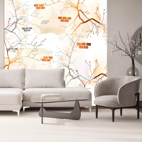 Fototapete Ziegelmauer mit gemalter Abstraktion