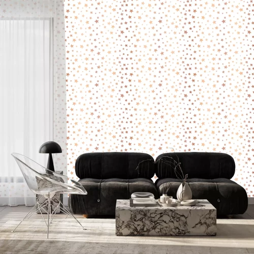 Tapete Handdrawn stars rose gold foil vector background. Seamless pattern for Christmas and celebrations. Hand drawn copper stars on white. For gift wrapping paper, greeting cards, wallpaper, poster, banner