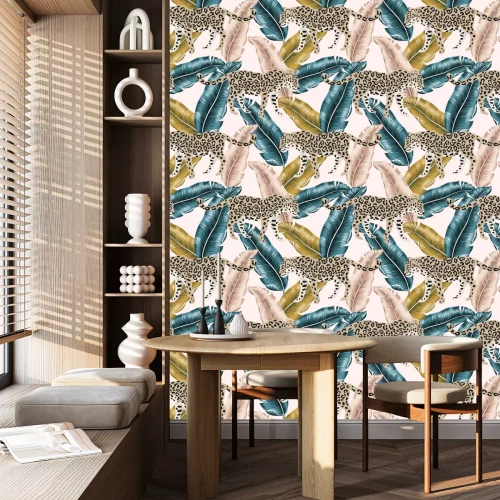 Tapete Leoparden und Hintergrund mit tropischen Pflanzen