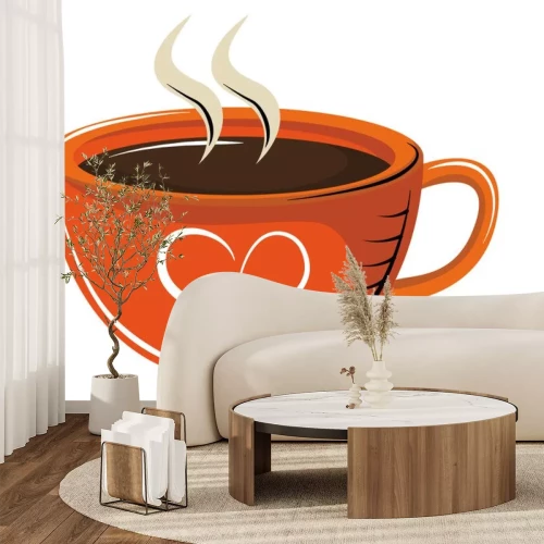 Sticker Orangefarbene Tasse Kaffee mit Herz