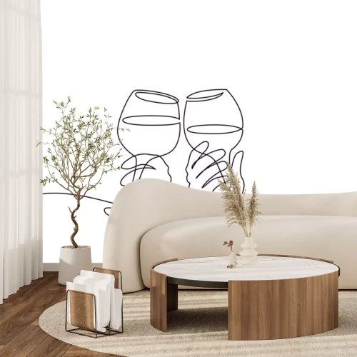 Sticker Schwarz-weiße Grafik mit Gläsern Wein