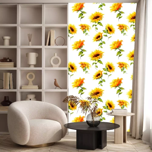 Tapete Seamless pattern of sunflowers on white. Hand drawn. Watercolor. Vector - stock