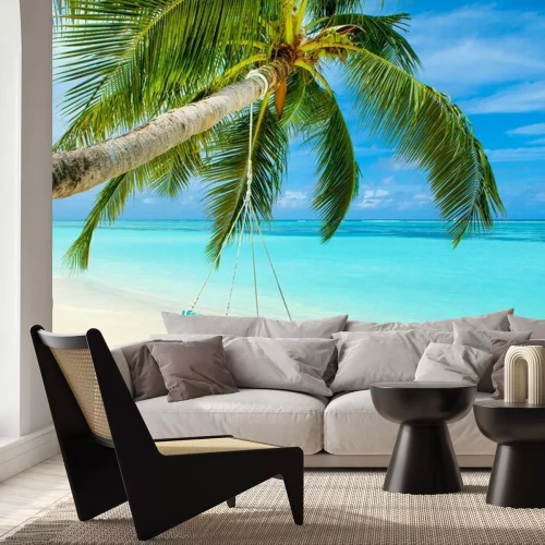 Fototapete Palme mit Schaukel auf Insel