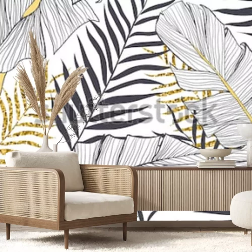 Fototapete Glamour schwarz-weiße Blätter