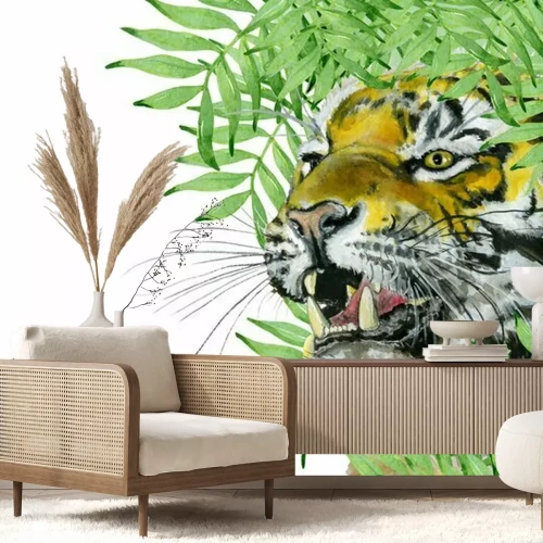 Sticker Ein brüllender Tiger im Grünen