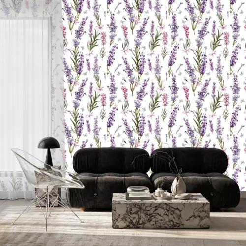 Tapete Aquarellmuster mit Lavendel. Handmalerei. Aquarell