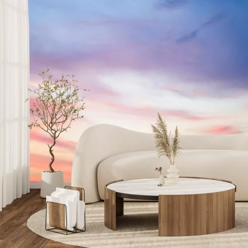 Fototapete Sky in the pink and blue colors. effect of light pastel colored of sunset cloudscloud on the sunset sky background with a pastel color