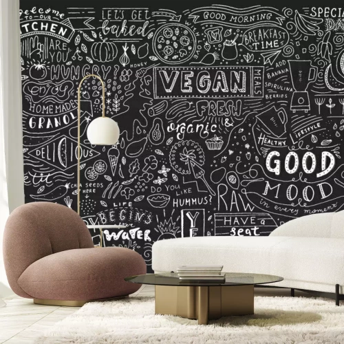 Sticker Kulinarische Grafiken und Aufschriften auf schwarzem Hintergrund