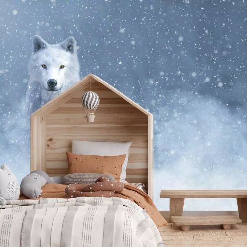 Fototapete Weißer Wolf im Schnee