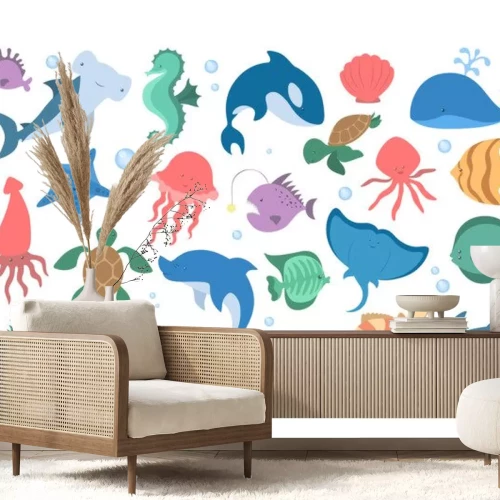 Sticker Fische und Seesterne im sprudelnden Wasser