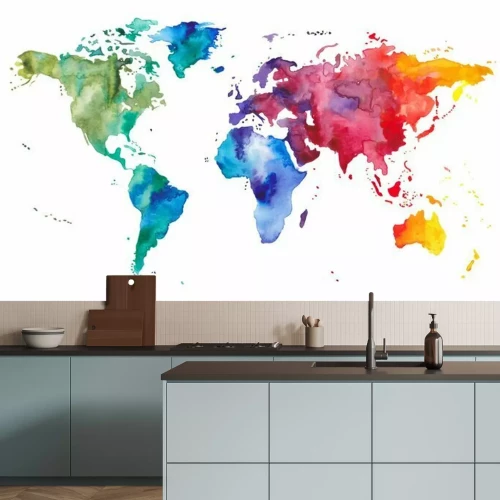 Sticker Bunte Aquarell-Weltkarte