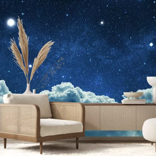 Fototapete Flauschige Wolken am Sternenhimmel bei Nacht