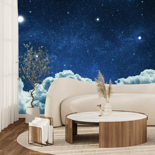 Sticker Flauschige Wolken am Sternenhimmel bei Nacht