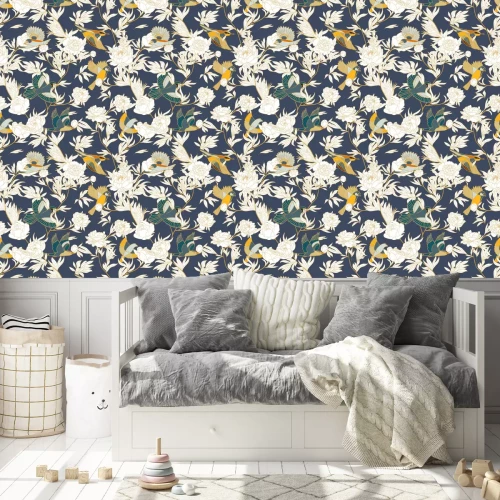 Tapete Orientalische Vögel und Pfingstrosen im orientalischen Stil