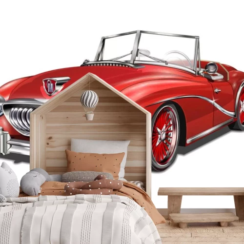 Sticker Rotes Cabrio Retro auf weißem Hintergrund