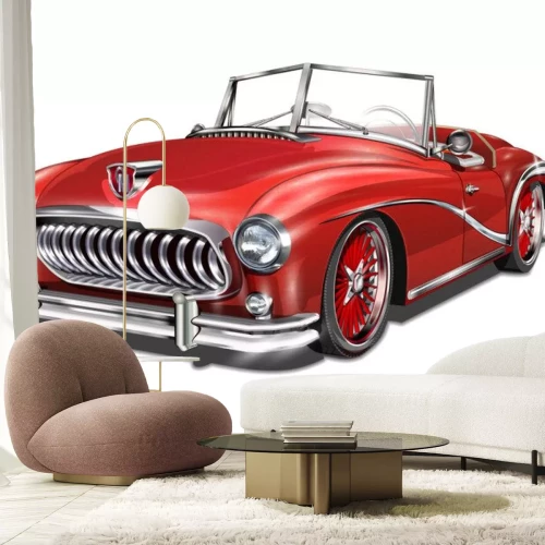 Sticker Rotes Cabrio Retro auf weißem Hintergrund