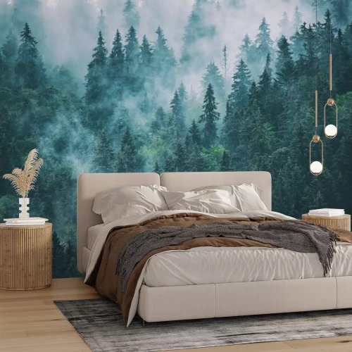 Fototapete Wald nebel und wolken