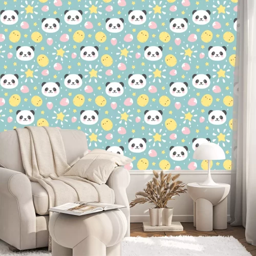 Tapete Kindermuster süße Pandas und Hühner