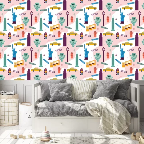 Tapete Nahtloses Muster mit New Yorker Wahrzeichen. Bearbeitbare Vektorillustration