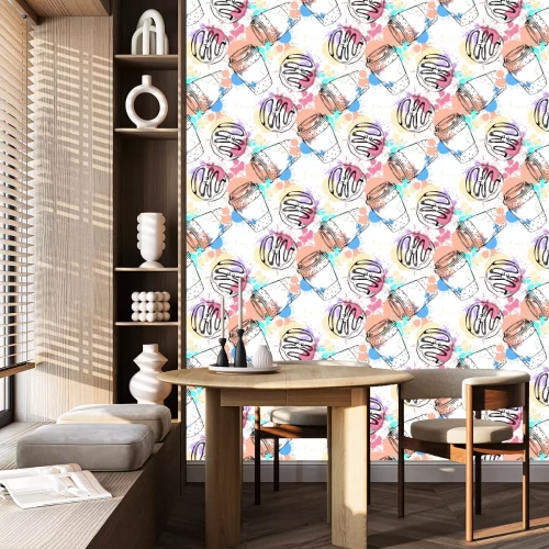 Tapete Beautiful hand drawn vector seamless pattern with coffee and donut.