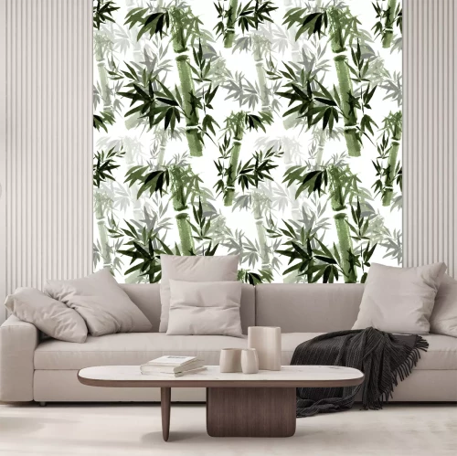 Sticker Nahtlose Blümchenmuster Das Rascheln von Bambus im Wind. Östliche traditionelle Kunst, Aquarell, Tinte, Pinsel frei.