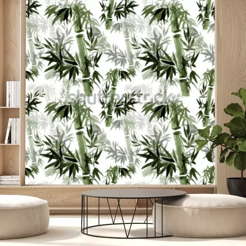 Sticker Nahtlose Blümchenmuster Das Rascheln von Bambus im Wind. Östliche traditionelle Kunst, Aquarell, Tinte, Pinsel frei.